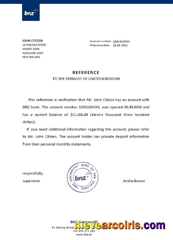 New Zealand BNZ reference